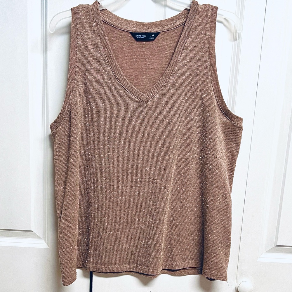 Simply Vera Vera Wang Sparkling Tan V-Neck Knit Tank Top Size XL